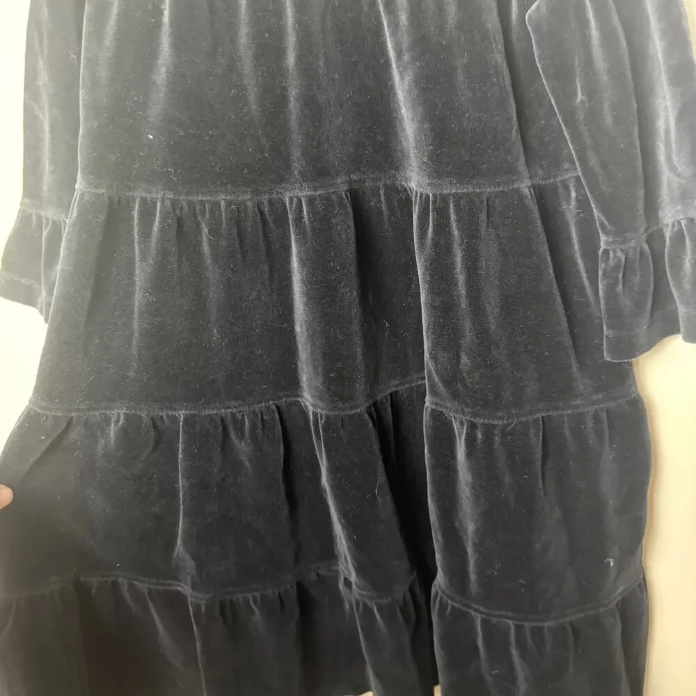 Hanna Andersson Black Holiday Velvet Tiered Twirl Dress Size 7 120 CM Christmas